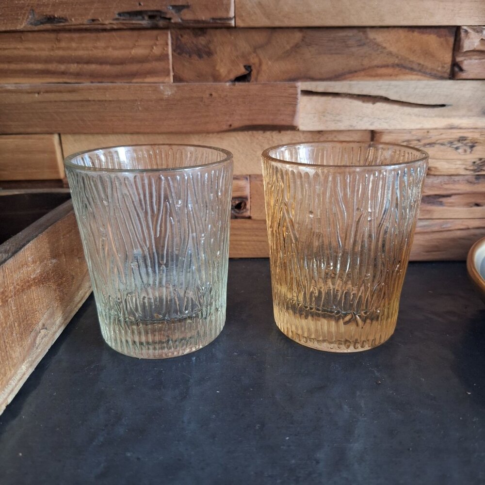 Textured Glass Tumblers Tree Bark Design Brown‎ Tint Rustic Vintage Replacements